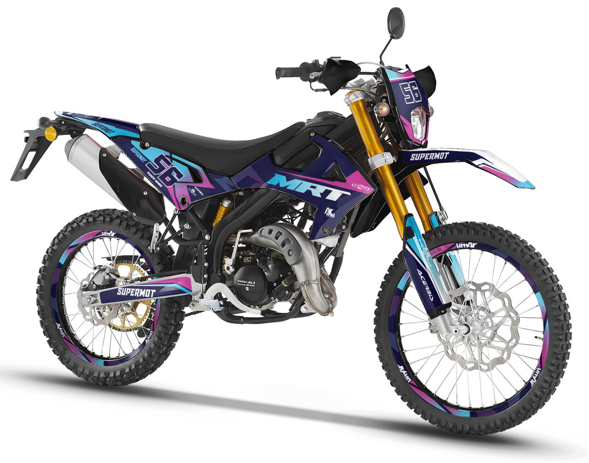 Kit déco Rieju MRT Off-Road 50cc 2022-2025 Crazy Pink | autocollants moto | personnalisation 50cc | armysctv