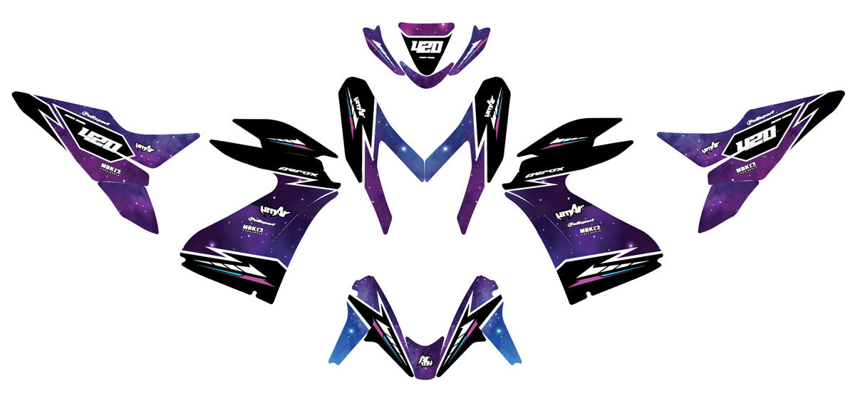 Kit déco 50cc Yamaha Aerox / MBK Nitro 2013-2019 Galaxy | autocollants moto | personnalisation 50cc | armysctv