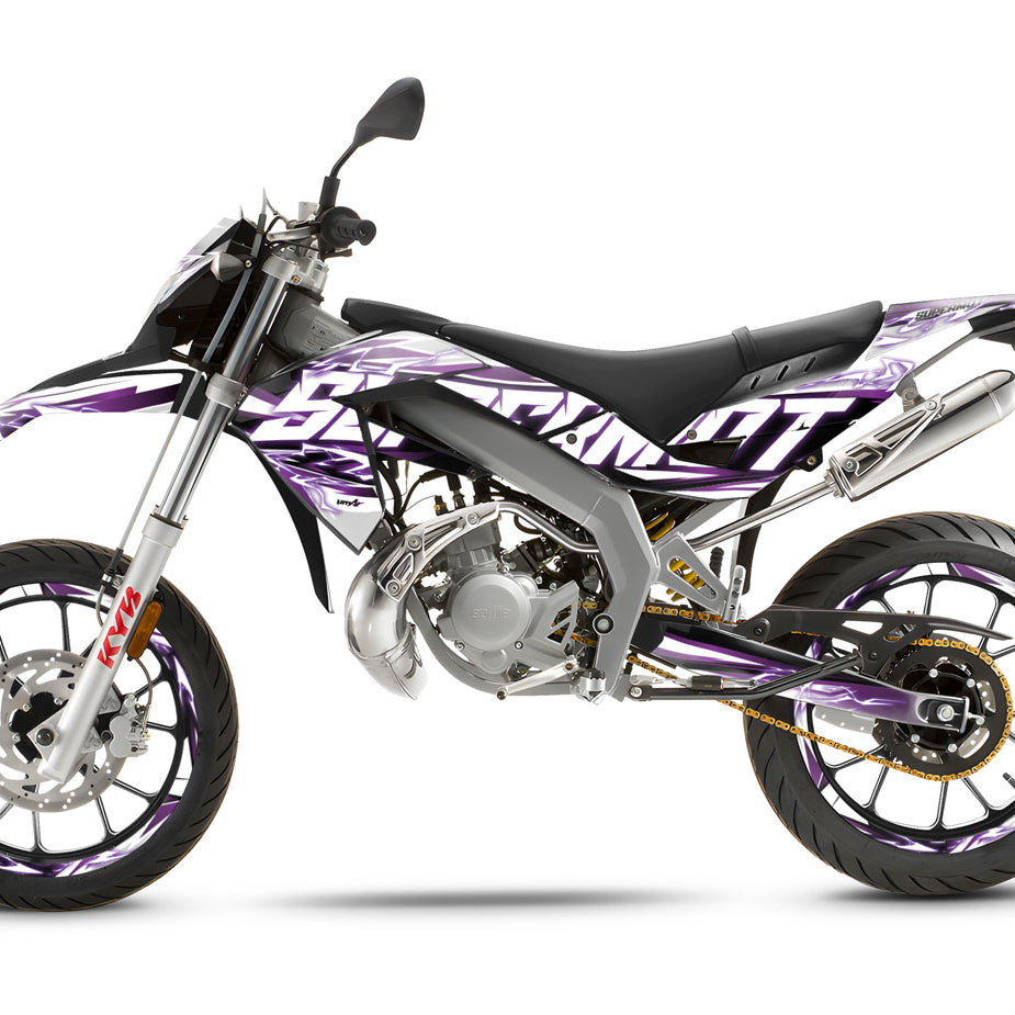 Kit pegatinas 50cc Shaker - Compatible con Aprilia SX/RX 2006-2017 en moto negra y violeta
