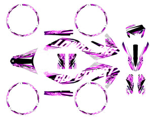 Dekor kit 50cc Shaker - Kompatibel mit Aprilia SX/RX 2006-2017 mit violettem Design und dynamischen Mustern.
