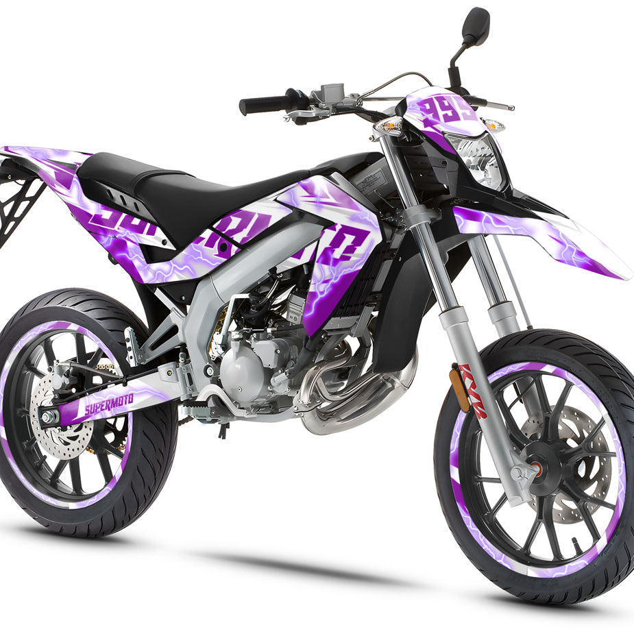 Kit pegatinas 50cc Superlight - Compatible con Aprilia SX/RX 2006-2017 aplicado en una motocicleta que muestra un diseño elegante.