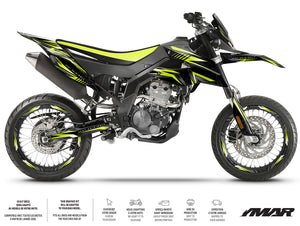 Dekor kit Motorrad 125cc Alpha - Kompatibel mit Aprilia SX/RX 2018-2023 auf schwarzem und gelbem Motorrad
