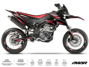 Dekor kit Motorrad 125cc Alpha – Kompatibel mit Aprilia SX/RX 2018-2023 bei einem Motorrad mit sportlichem Design.