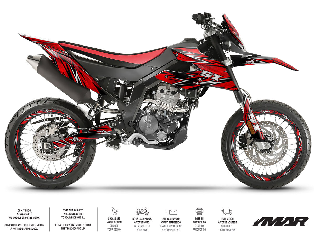 125cc motorcycle graphics kit Cutvector - Compatible with Aprilia SX/RX 2018-2023 on a sports motorcycle.