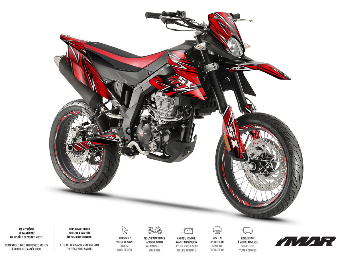 Kit déco moto 125cc Cutvector - Compatible avec Aprilia SX/RX 2018-2023 sur une moto avec design moderne et sportif.