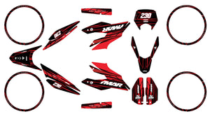 Dekor kit Motorrad 125cc Gold und Platin - Kompatibel mit Aprilia SX/RX 2018-2023 mit rotem und schwarzem Design.