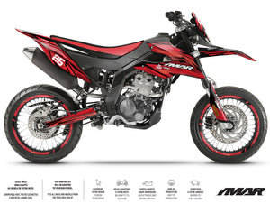 Dekor kit Motorrad 125cc Flamer - Kompatibel mit Aprilia SX/RX 2018-2023 auf rotem und schwarzem Motorrad, Modell YMAR.
