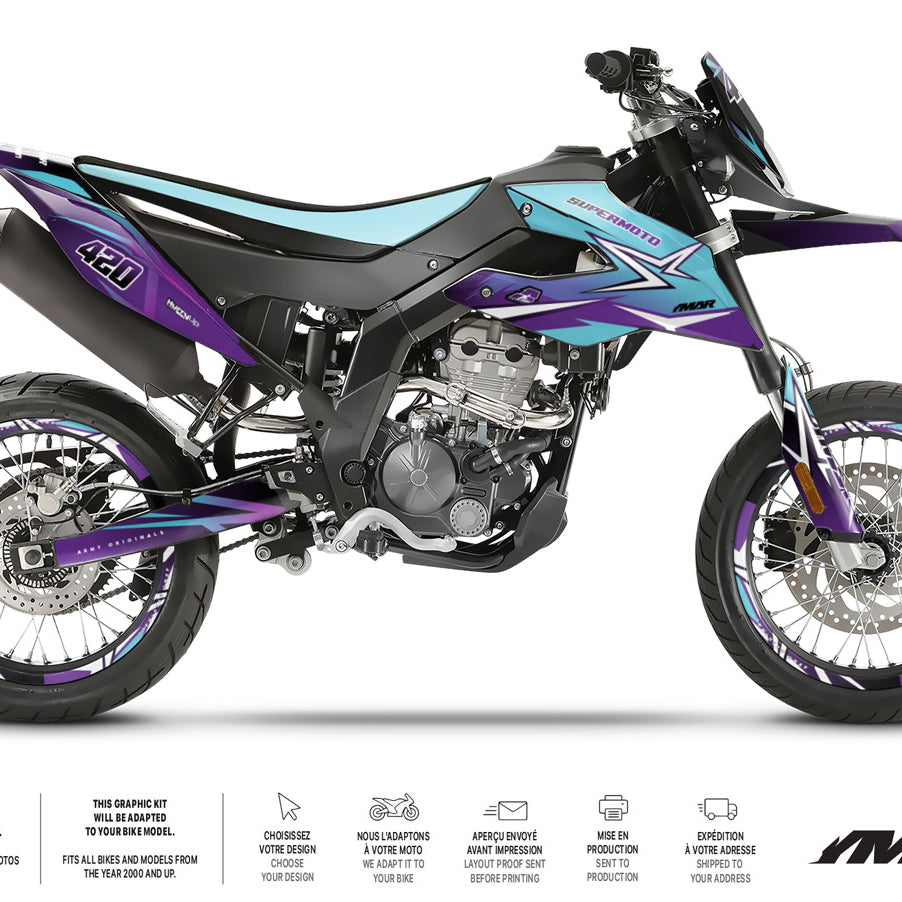 Kit déco moto 125cc GD Prod - Compatible avec Aprilia SX/RX 2018-2023 sur une moto supermotard.