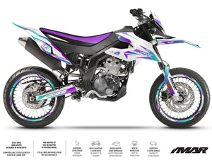 Dekor kit Motorrad 125cc Lys – Kompatibel mit Aprilia SX/RX 2018-2023 auf einem modernen und eleganten Supermoto-Motorrad.