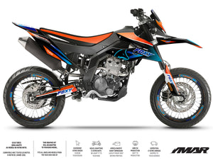 Dekor kit Motorrad 125cc Orange Fox - Kompatibel mit Aprilia SX/RX 2018-2023, sportlicher Supermoto mit dynamischem Design.