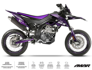 Dekor kit Motorrad 125cc Redfast – Kompatibel mit Aprilia SX/RX 2018-2023 auf einem modernen Motorrad in Violett-Schwarz.