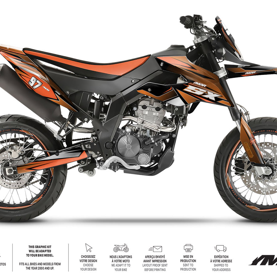 Kit déco moto 125cc Redfast - Compatible avec Aprilia SX/RX 2018-2023 sur une moto supermotard haut de gamme.