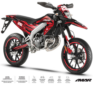 Dekor kit Motorrad 50cc Carterz - Kompatibel mit Aprilia SX/RX 2018-2025 für rote und schwarze Sportmotorräder.