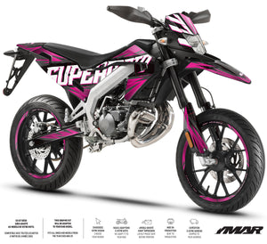Dekor kit Motorrad 50cc Magix - Kompatibel mit Aprilia SX/RX 2018-2025 auf einem Supermotard-Motorrad mit kühner Gestaltung.