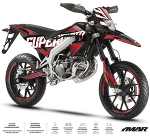 Dekor kit Motorrad 50cc Magix - Kompatibel mit Aprilia SX/RX 2018-2025 auf Supermoto schwarz und rot.