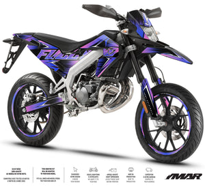 Dekor kit Motorrad 50cc Message Star - Kompatibel mit Aprilia SX/RX 2018-2025 bei Motorrädern mit modernem und farbenfrohem Design.