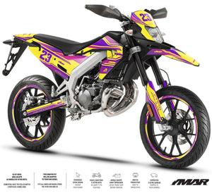 Dekor kit Motorrad 50cc Prem Grafix – Kompatibel mit Aprilia SX/RX 2018–2025, kühnes Design auf Supermoto-Motorrad.