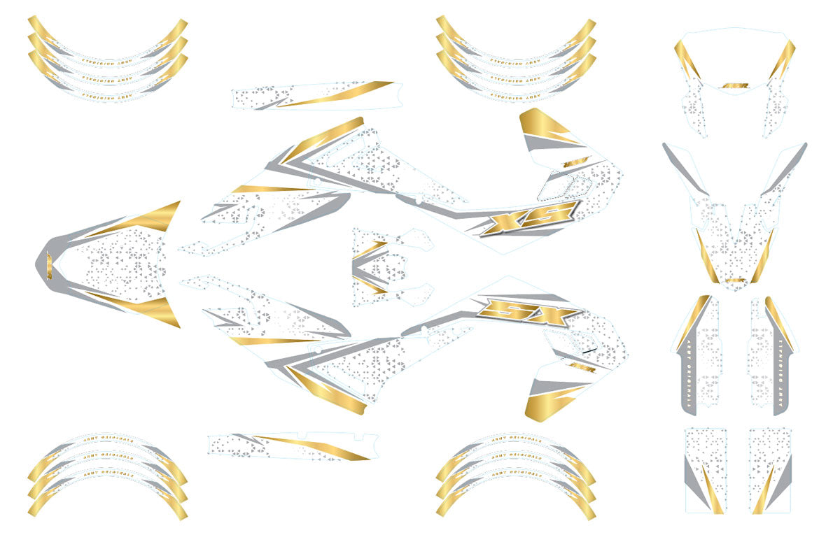 Kit déco moto 50cc Sakti Prem - Compatible avec Aprilia SX/RX 2018-2025, design moderne et audacieux en vinyle premium.