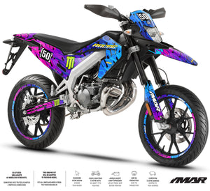 Dekor kit Motorrad 50cc Sparkler - Kompatibel mit Aprilia SX/RX 2018-2025 auf farbigem und modernem 50cc Motorrad.