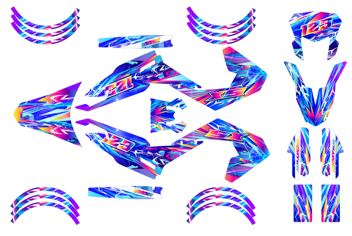 Kit déco moto 50cc Ultra Vector - Compatible avec Aprilia SX/RX 2018-2025, design audacieux en vinyle premium.