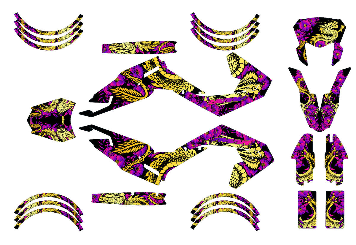 Kit déco Aprilia RX 50cc 2018-2025 Dragon - Autocollants colorés et graphiques pour moto.