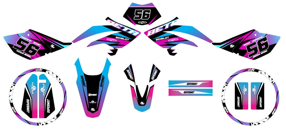 Kit déco Beta RR 50 Motard 2006-2010 Crazy Pink | autocollants moto | personnalisation 50cc | armysctv