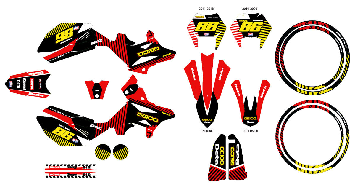 Kit déco Beta RR 50cc Racing 2011-2020 Geico | autocollants moto | personnalisation 50cc | armysctv