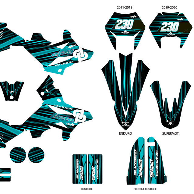 Kit pegatinas Beta RR 50cc Racing 2011-2020 de oro y platino | pegatinas para moto | personalización 50cc | armysctv