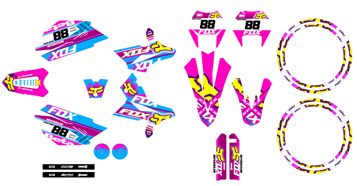 Kit déco Beta RR 50cc Racing 2011-2020 Pink Fox | autocollants moto | personnalisation 50cc | armysctv