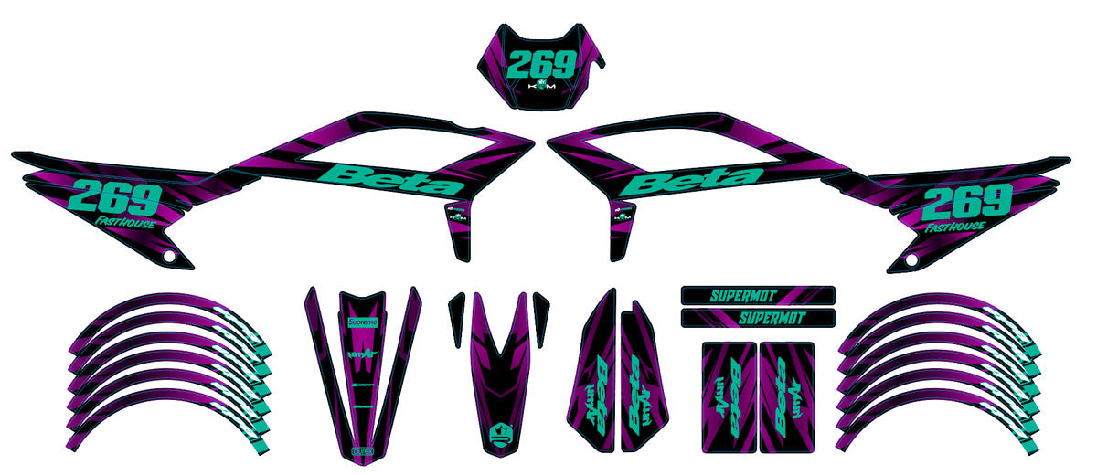 Kit pegatinas Beta RR 50 Motard 2021-2025 Lluvia púrpura | pegatinas para moto | personalización 50cc | armysctv