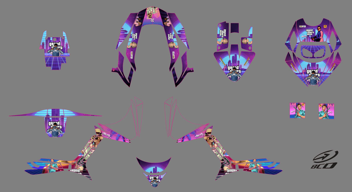 Kit déco MBK Booster RX BCD/Yamaha BW's RX BCD Vice City | autocollants moto | personnalisation 50cc | armysctv