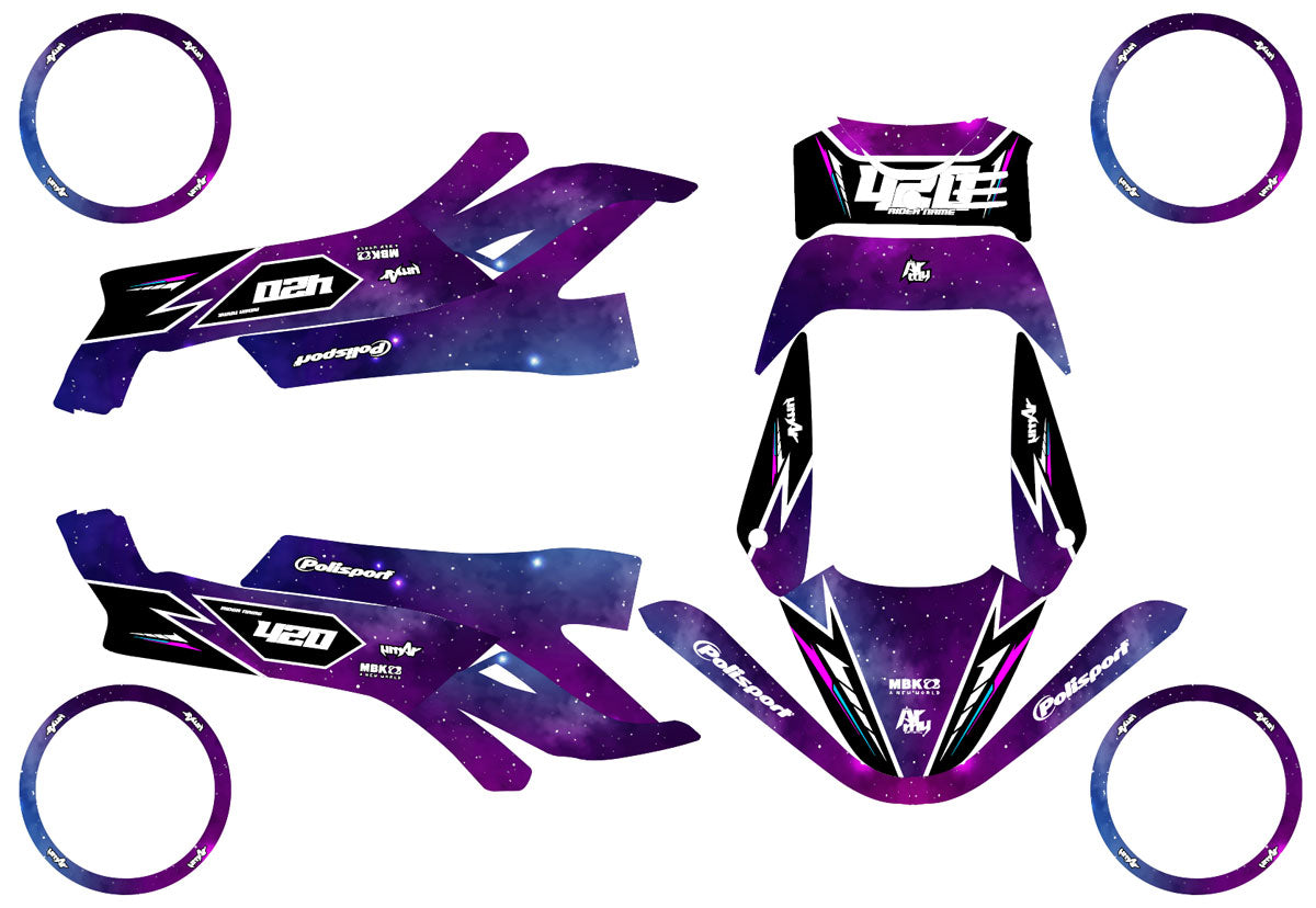 Kit déco 50cc MBK Booster / Yamaha BW's 1990-2003 Galaxy | autocollants moto | personnalisation 50cc | armysctv