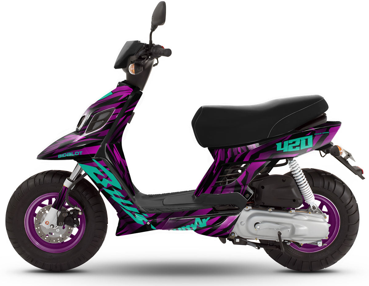 Kit déco MBK Booster RX BCD/Yamaha BW's RX BCD Purple rain | autocollants moto | personnalisation 50cc | armysctv