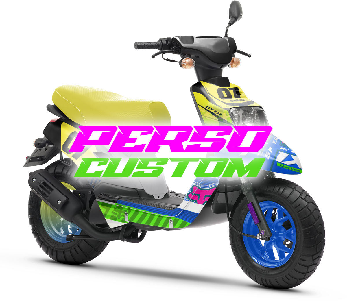 Kit déco 100% perso 50cc MBK Booster/Yamaha BW's 2004-2018 | autocollants moto | personnalisation 50cc | armysctv