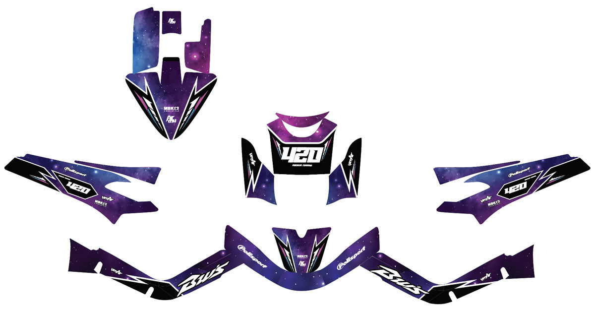 Kit déco 50cc MBK Booster / Yamaha BW's 2004-2018 Galaxy | autocollants moto | personnalisation 50cc | armysctv