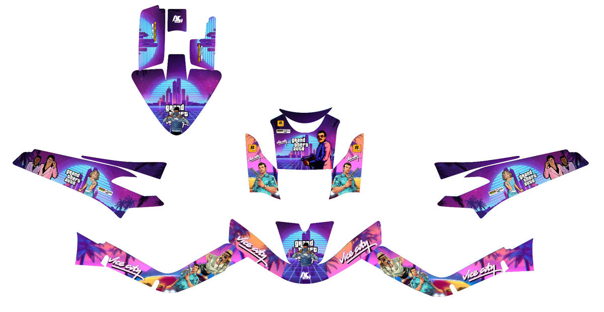 Kit déco 50cc MBK Booster / Yamaha BW's 2004-2018 Vice City | autocollants moto | personnalisation 50cc | armysctv