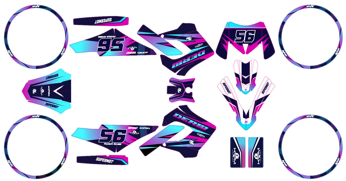 Kit déco Derbi Senda Victoria Bull 50cc 2003-2010 Crazy Pink | autocollants moto | personnalisation 50cc | armysctv