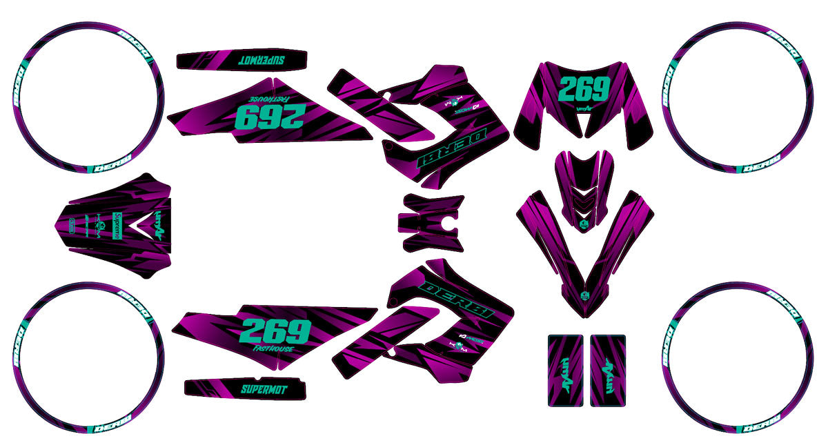 Kit déco 50cc Derbi Senda Victoria Bull 50cc 2003-2010 Purple Rain | autocollants moto | personnalisation 50cc | armysctv