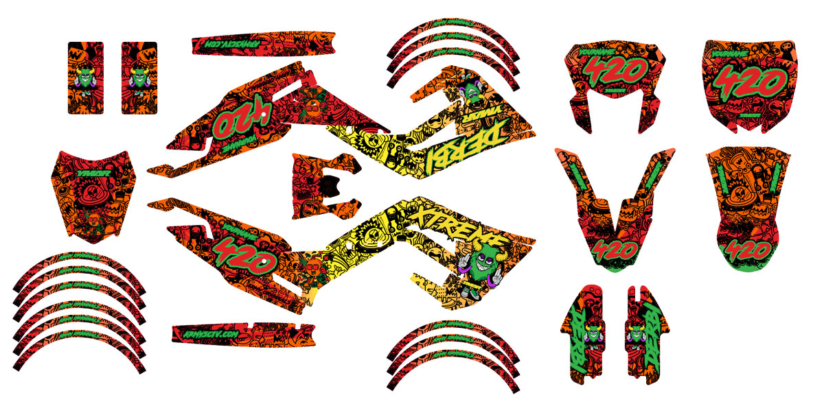 Kit déco 50cc Derbi Senda x-treme 2018-2025 Budz avec design coloré, stickers et autocollants moto.