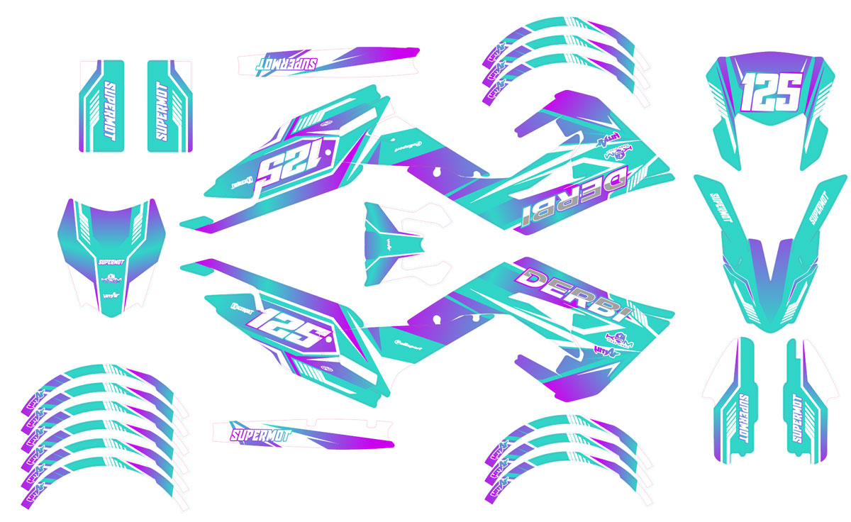 Kit déco Derbi Senda xtreme R 50cc 2018-2025 MX Sky | autocollants moto | personnalisation 50cc | armysctv