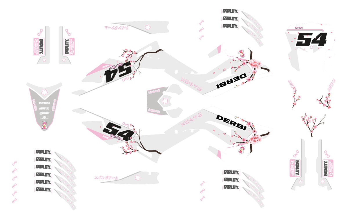 Kit déco Derbi Senda xtreme R 50cc 2018-2025 Sakura | autocollants moto | personnalisation 50cc | armysctv