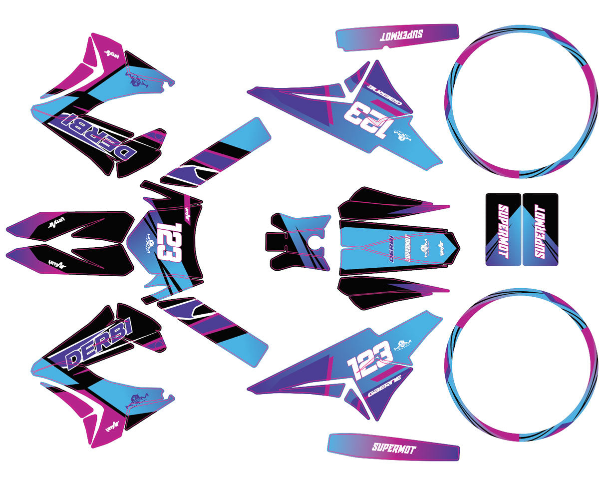 Kit déco 50cc Derbi Senda TNT Tuning Artisse | autocollants moto | personnalisation 50cc | armysctv