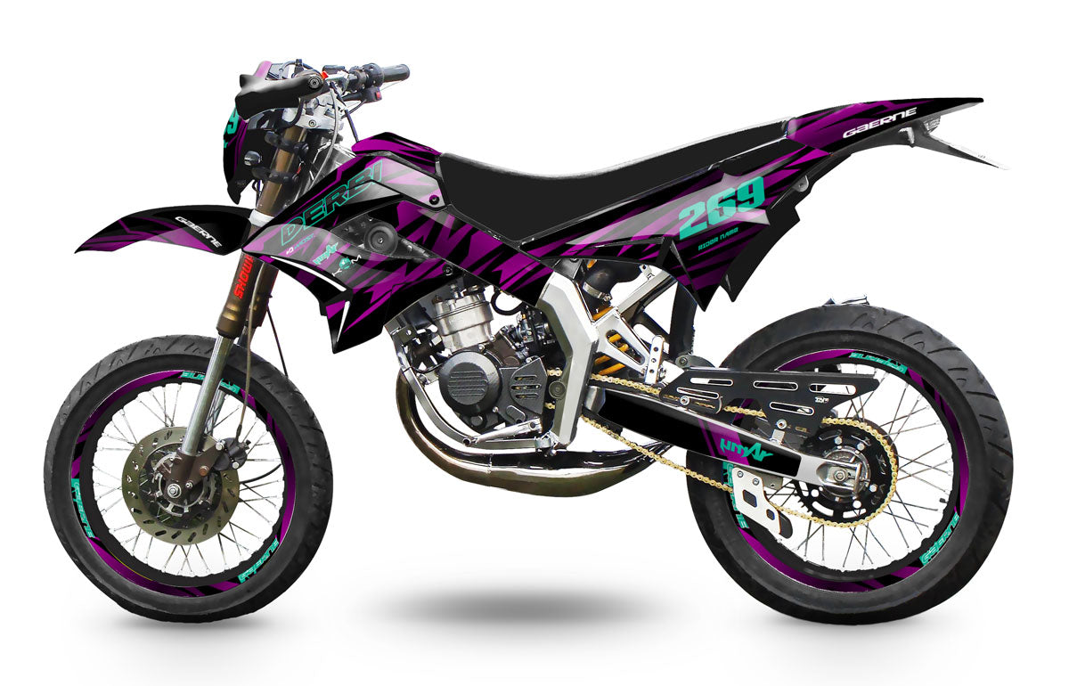 Kit déco 50cc Derbi Senda TNT Tuning Purple Rain | autocollants moto | personnalisation 50cc | armysctv