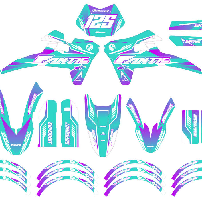 Graphics kit Fantic 50cc 2017-2022 MX Sky | motorcycle stickers | 50cc customization | armysctv