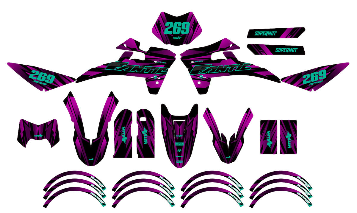 Dekor kit Fantic 50cc 2017-2022 Purple Rain | Motorradaufkleber | Personalisierung 50cc | armysctv