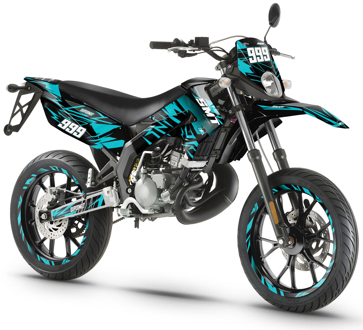 Dekor kit 50cc Gilera SMT 2011-2017 Acht mit modernem Grafikdesign auf dem Motorrad.