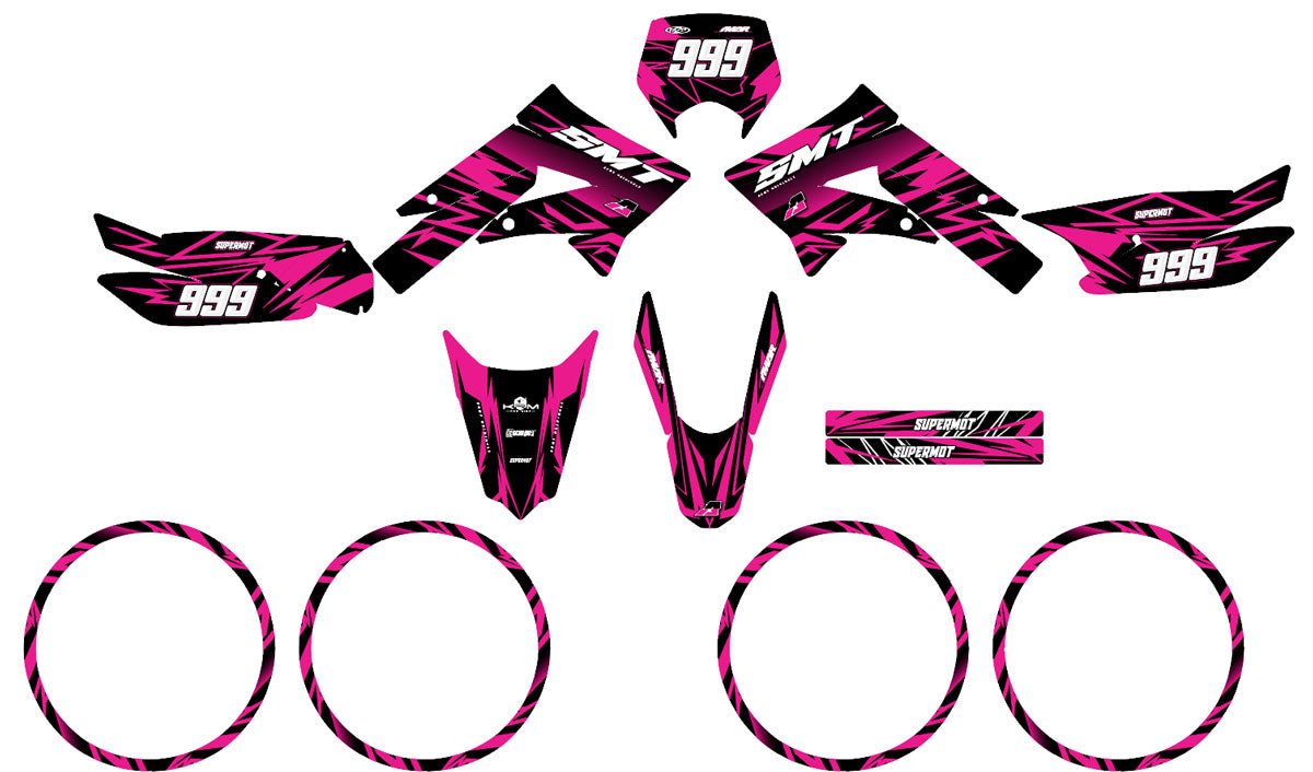 Kit déco 50cc Gilera SMT 2011-2017 Huitième - Autocollants et stickers graphiques en rose et noir.