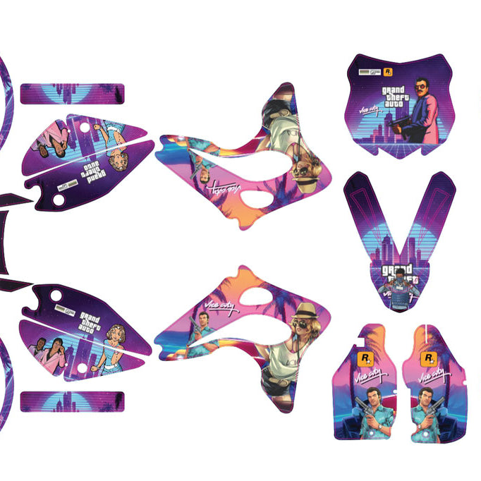 Kit déco 50cc Peugeot XPS Street Evo 2 (2004-2008) GTA Vice City | autocollants moto | personnalisation 50cc | armysctv