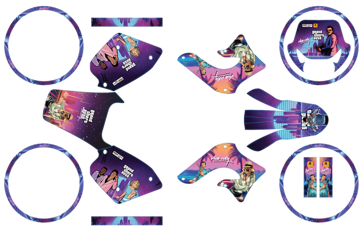 Kit déco 50cc Peugeot XP Street 2003-2010 Vice City | autocollants moto | personnalisation 50cc | armysctv