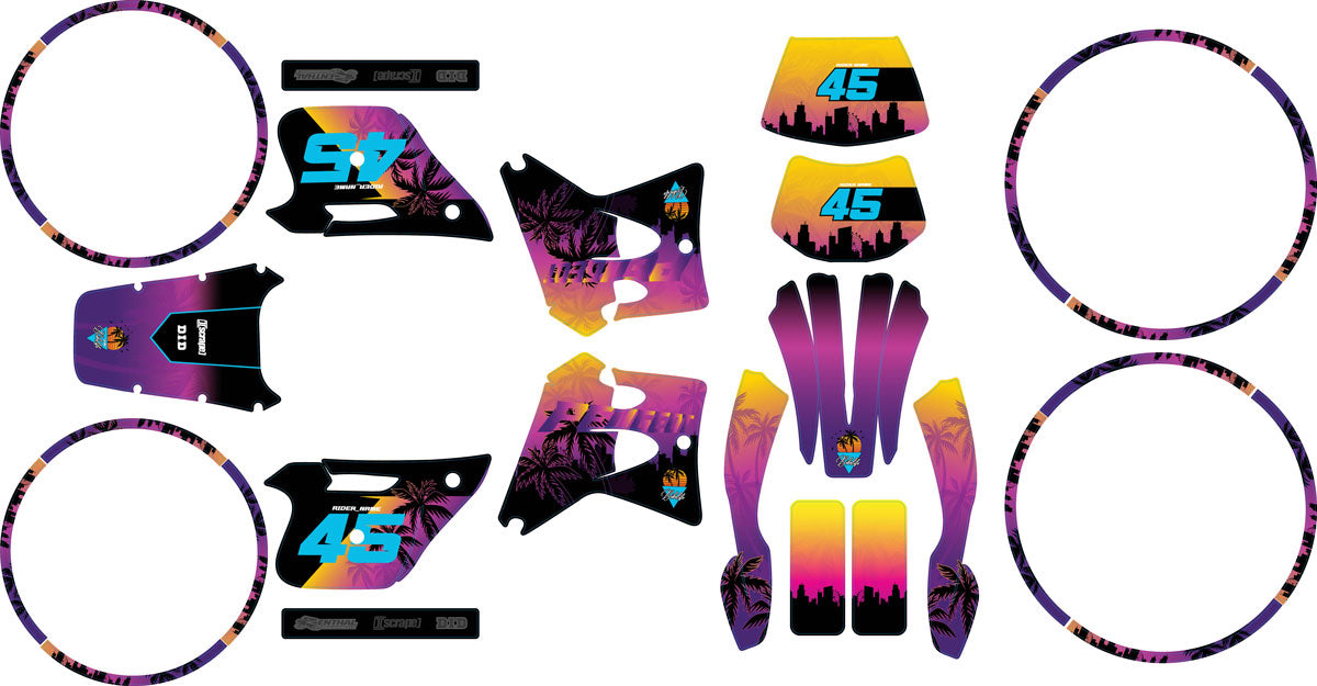 Kit déco 50cc Peugeot XP6 1997-2003 Miami | autocollants moto | personnalisation 50cc | armysctv